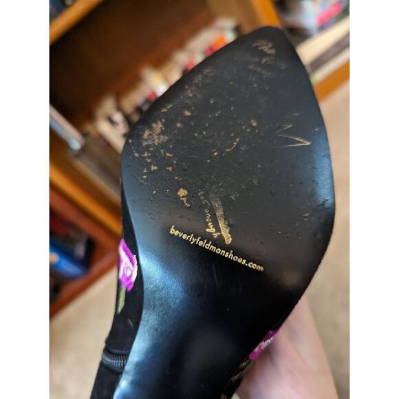 Beverly Feldman y2k black butterfly and flower embroidered suede boots sz 9 euc - Picture 5 of 11